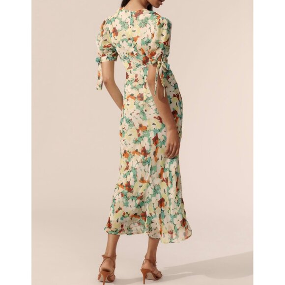 Anthropologie Short-Sleeve V-Neck Slip Midi Dress Size 2XL Floral Green - Picture 5 of 7